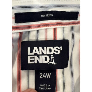 LANDS’S END Shirt Woman's 24W No Iron Pinstriped Oxford Classic Button Up Cotton